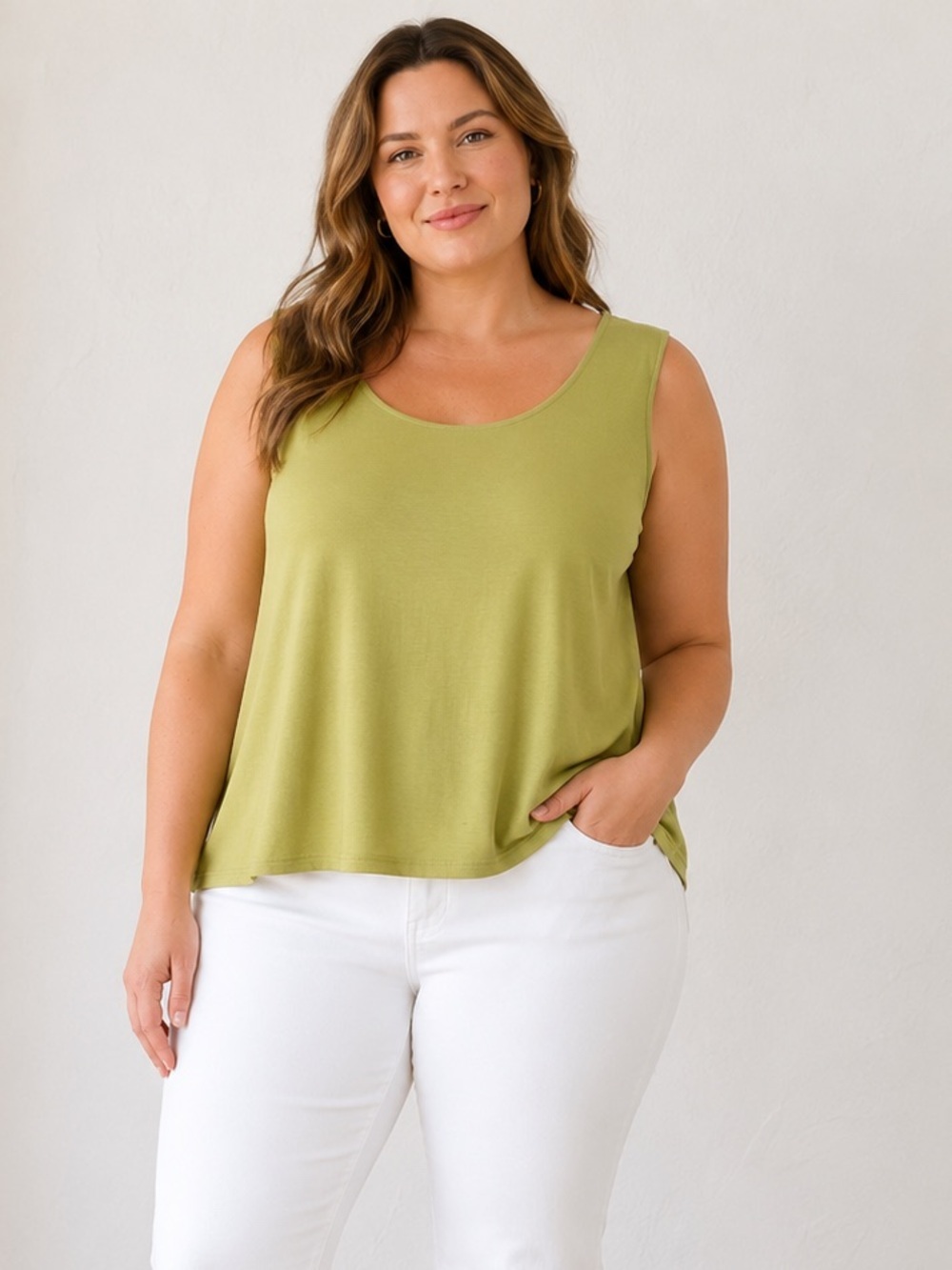 Green Rayon Tank Top Shell Elevated Essential Layering Piece Emma James Size 2XL